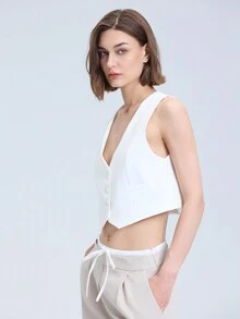 Women's Fashionable V-Neck Sleeveless Vest In Simple Short Western Style - White - View 3