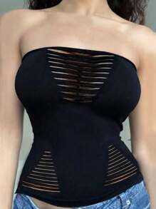 VaVaBold 春夏日常纯色剪裁镂空街头性感紧身黑色抹胸