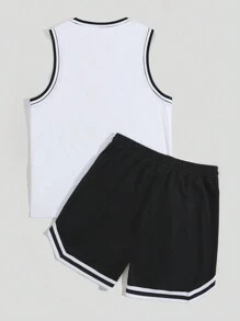 Manfinity Homme Conjunto de camiseta sin mangas y pantalones cortos para hombre con impresión de letras y números, para verano y ocasiones informales - Multicolor - Ver 2