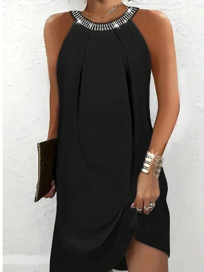 SHEIN Plus Size Rhinestone Embellished Simple Party Dress For Summer