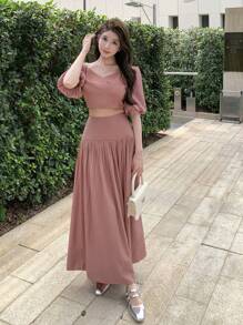 DAZY Ladies' Top And Skirt Two Pieces Set, Ruffle - Pink - View 7