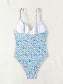 Swim Mod Summer Beach Vacation One-Piece Swimsuit With Random Ditsy Floral Print - Multicolor - View 2