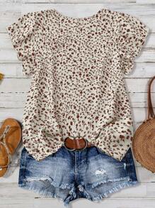 Linhara Plus Size Women Random Printed Simple Daily Shirt For Summer - Apricot - View 2