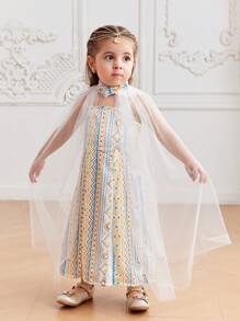 SHEIN Baby Girls'  Geometric Pattern Dress With Shawl Set, Summer - White - View 6