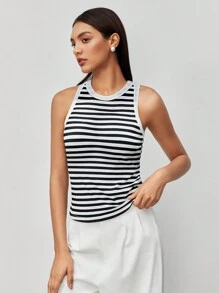 BizChic Women's Striped Knit Vest, Suitable For Urban Commute, Office, Business Casual, Party And Gathering, Autumn