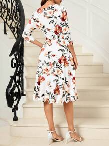 SHEIN Clasi Đầm Kèn Trumpet Slim-Fit In Hình Viền Sò Điệp Cho Nữ (Có Thắt Lưng) - Nhiều màu - Xem 2