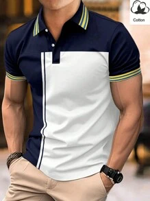 Manfinity Homme Áo sơ mi ngắn tay dành cho nam Plus Size Khối màu chắp vá cho trang phục thường ngày mùa hè - Màu xanh lam - Xem 1