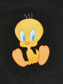 LOONEY TUNES X SHEIN Áo ba lỗ in hình hoạt hình Slim Fit mùa hè dành cho nữ - màu đen - Xem 2