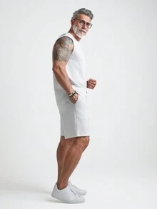 Manfinity Homme Ensemble Débardeur Et Short Sans Manches unicolore Simple Pour Hommes - Blanc - Voir 4