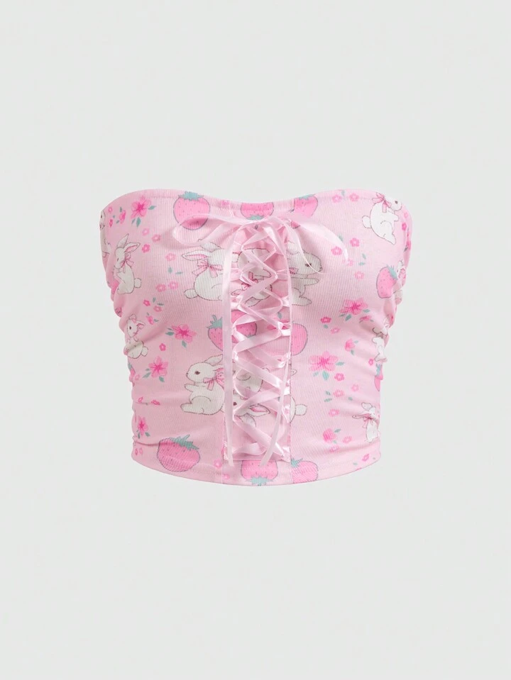 Our Kawaii Sexy Sweetheart Neckline Cross Tie Front Crop Top