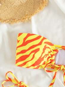 SHEIN Swim Ladies Stylish Color Block Zebra Print Bandeau Bikini Set, Summer Beach Vacation - Multicolor - View 5