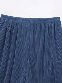 Comfortcana Solid Color Pleated Neck Halter Top & Shorts Set For Summer - Blue - View 3