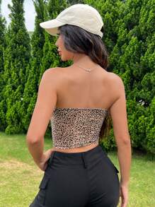 SHEIN EZwear Top bandeau a stampa animale 3 pezzi o più, stile casual da strada per l'estate - Castano - Visualizzare 2