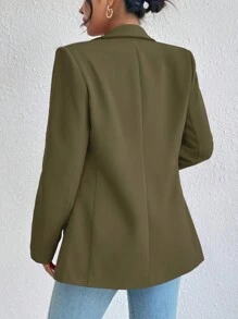 EMERY ROSE Elegant Shawl Collar Solid Color Long Sleeve Blazer Coat Fall Cloth For Women - Army Green - View 2