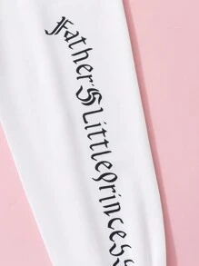 SHEIN Young Girl White Printed Letter Detail Pocketed Jogger Pants, Fashionable - White - View 6