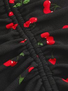 SHEIN EZwear 女性加大碼櫻桃圖案側拉繩半身裙 - 黑色 - 查看 4