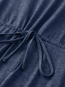 SHEIN LUNE Plus Size Solid Color Drawstring Waist Short Sleeve Vacation & Casual Dress - Blue - View 3