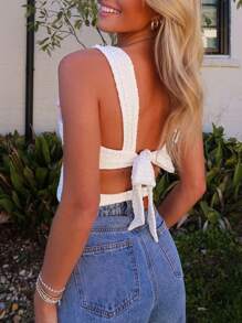 女士夏季蝴蝶结装饰镂空侧吊带背心