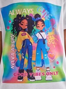 SHEIN Explorewe 少女簡約印花短袖連衣裙 - 白色 - 查看 6