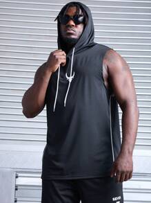 Gym Rark Men's Plus Size Bull Print Drawstring Hooded Sports Top - Black - View 1