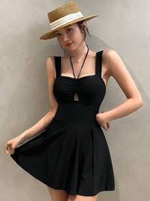 DAZY Women's One Piece Swimwear With Dressed Bottoms, Black, Ideal For Hot Springs Vacation Summer - Black - View 6