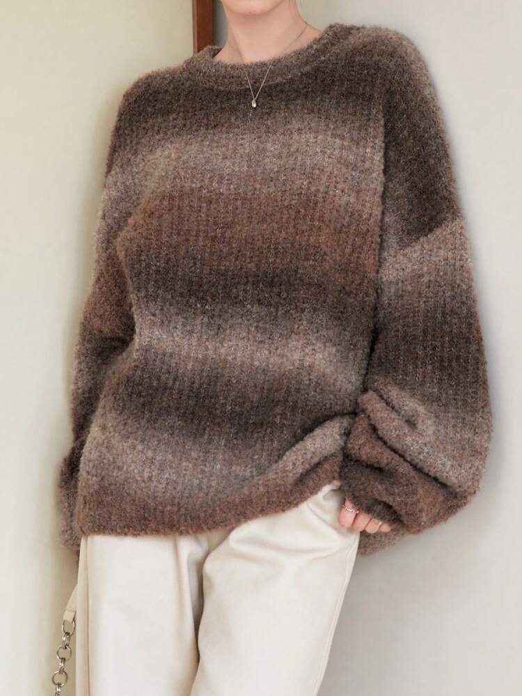 Women Casual Gradient Oversized Drop Shoulder Loose Knit Sweater, Autumn/Winter,Fall Women Clothes