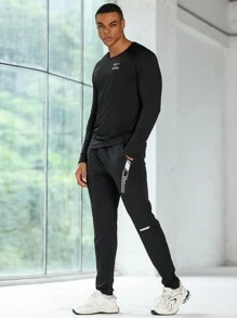 Manfinity Sport Corelite Boyfriend Style Men's Round Neck Letter Printed Casual Long Sleeve Sports T-Shirt Boyfriend Style Men Sweatshirt Men Thermal Shirtsthermal Shirt Menmen Thermalgym Top Long Sleevelong Sleeve Gym Top