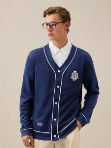 Manfinity VCAY Men's V-Neck Loose Sweatshirt,Back To School, For Fall Winter - Navy Blue - View 1