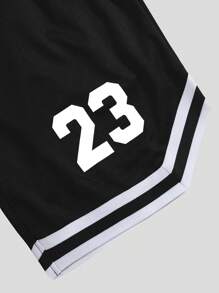 Manfinity Homme Conjunto de camiseta sin mangas y pantalones cortos para hombre con impresión de letras y números, para verano y ocasiones informales - Multicolor - Ver 3