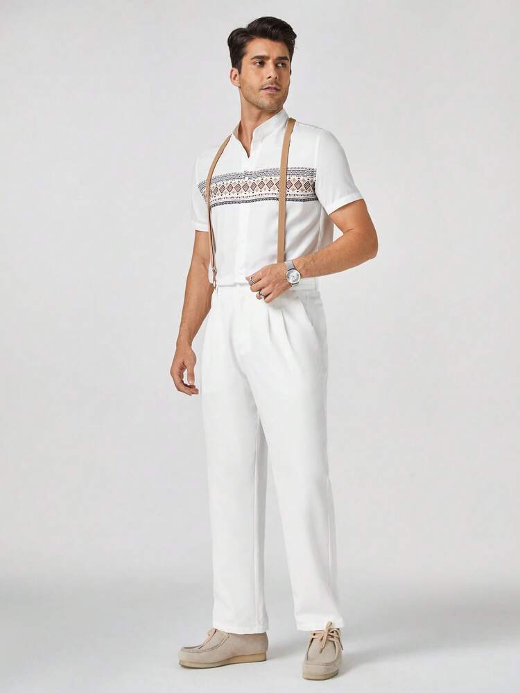Men's Woven Long Waist Straight-Leg Suspender Jumpsuit, Casual Wear For Daily Life, Suitable For Spring And Summer Seasons