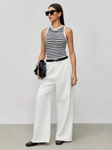 BizChic Women's Striped Knit Vest, Suitable For Urban Commute, Office, Business Casual, Party And Gathering, Autumn