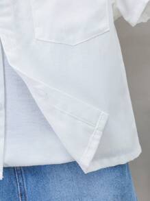 SHEIN 年輕男孩2入組休閒時尚簡約舒適清爽百搭白色短袖上衣配藍色寬鬆舒適清爽破洞磨邊設計牛仔短褲，適用於度假和日常穿著 - 藍白色 - 查看 7