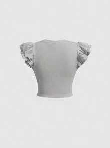 SHEIN MOD 女士圓領純色荷葉邊夏季T卹