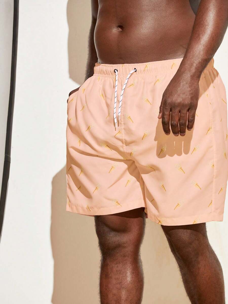 Surfspeed 男式加大码抽绳腰部假日休闲全身印花沙滩短裤 - 彩色 - 查看 1