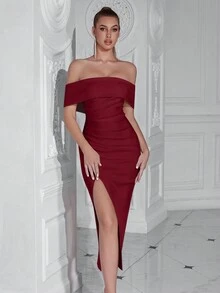 ADYCE Elegant One Shoulder Pleated Front Slit Backless Midi Party Dress For Prom Birthday Party Evening Date Homecoming Party Wedding Guest Cocktail Reception Family Festival - Burgundy - View 6