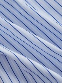 SHEIN MOD Blue Striped Vintage Cute Puff Sleeve Bowknot Women's Dress Back To School Clothes Old Money Style Casual Women Dresses Teacher Shirts Homecoming Dresses - Blue - View 4