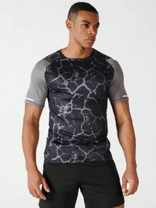 男友风男士时尚印花拼布短袖运动 T 恤，夏季返校季 - 彩色 - 查看 7