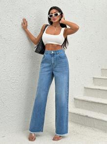 RueChic Jeans droits haute taille Snow Wash