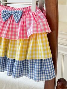 SHEIN Young Girl Woven Plaid Colorblock Casual A-Line Skirt - Multicolor - View 4