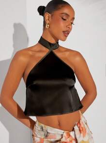 Hauture Halter Neck Tie Backless Top
