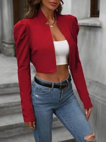 Chiquease 優雅純色短袖外套，適用於春夏季節