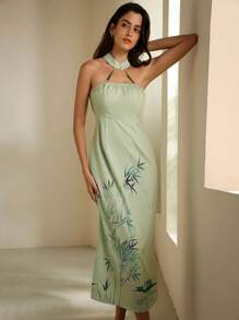 Aveloria Rosie Nouvelle robe sans manches col en halter avec perles imprimé style chinois