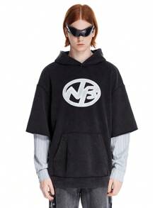 Manfinity VCAY Sudadera con capucha oversize de diseño híbrido con botón y lavado - Negro - Ver 7