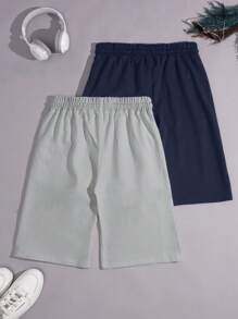 RueChic Men Fashionable Simple Embroidered Black And White Shorts Two Piece Set - Multicolor - View 2