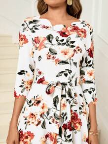 SHEIN Clasi Đầm Kèn Trumpet Slim-Fit In Hình Viền Sò Điệp Cho Nữ (Có Thắt Lưng) - Nhiều màu - Xem 7