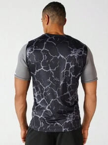 男友风男士时尚印花拼布短袖运动 T 恤，夏季返校季 - 彩色 - 查看 2