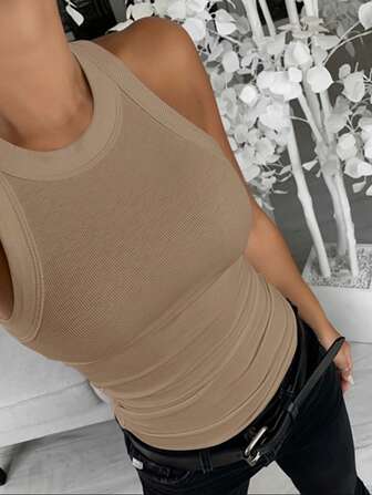 ChicMe 无袖罗纹针织背心修身基本款女士休闲日常穿着