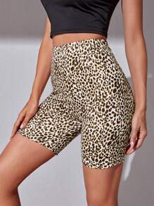 Firerie Elastic Waist Leopard Cycling Shorts - Mocha Brown - View 4