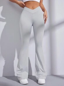 SHEIN Sports Quần thể thao thanh lịch dành cho nữ Yoga & Fitness để mặc hàng ngày và đi chơi thông thường - Xám - Xem 4