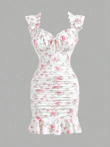 SHEIN VCAY 度假小花卉印花女裝洋裝 - 粉色 - 查看 3